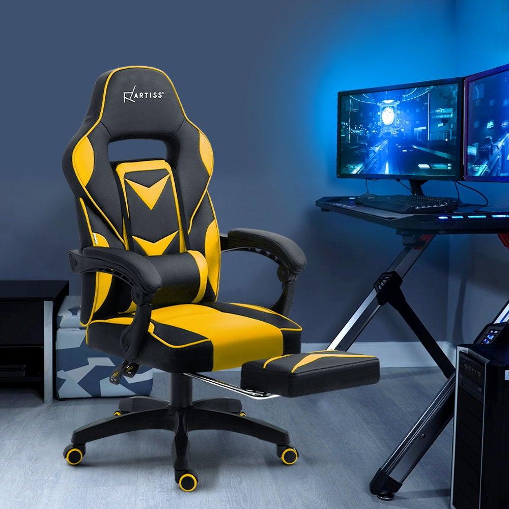 Artiss Office Chair Computer Desk Gaming Chair Study Home Work Recliner Black Yellow