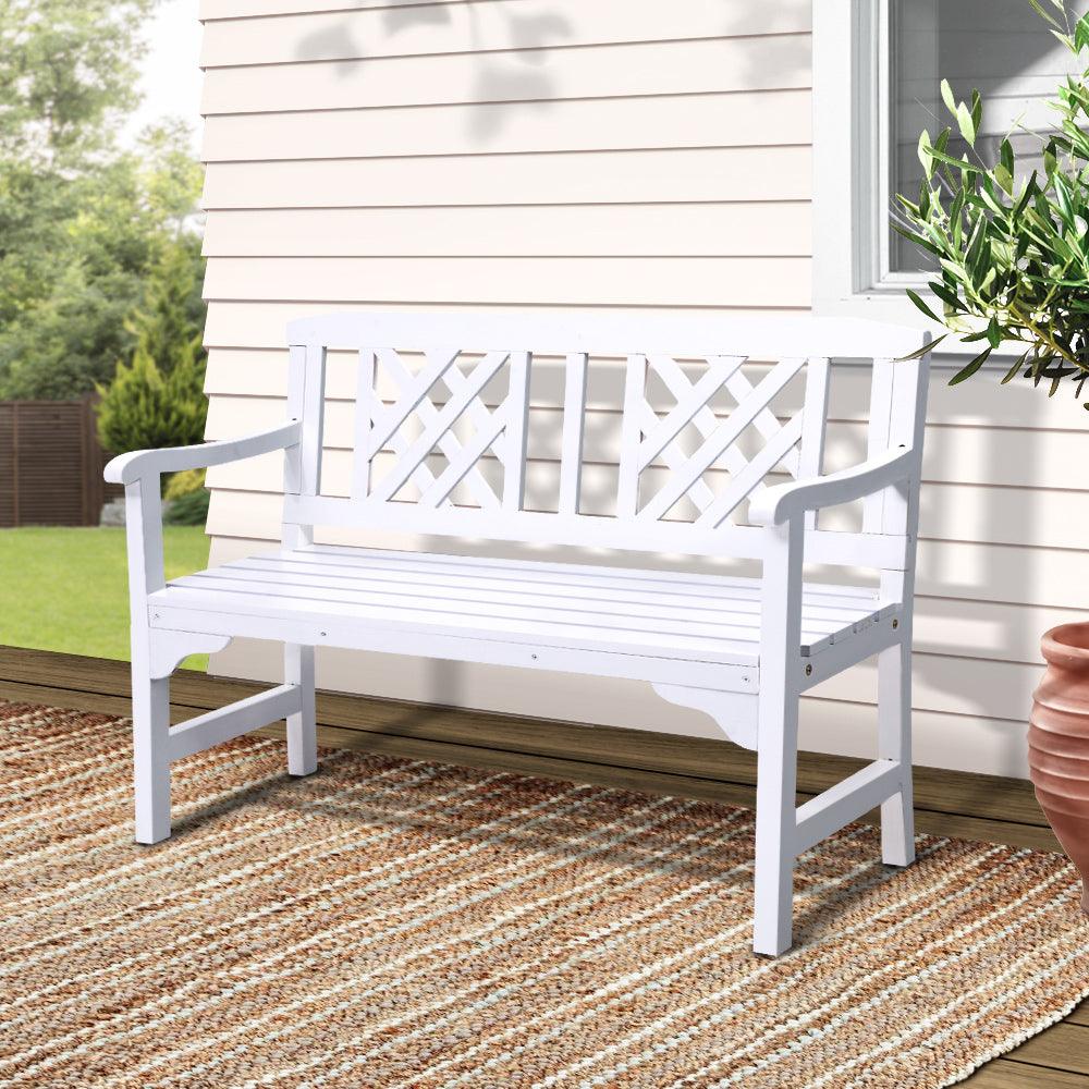 Gardeon Wooden Garden Bench 2 Seat Patio Furniture Timber Outdoor Lounge Chair White