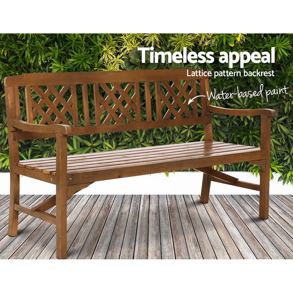 Gardeon Wooden Garden Bench 3 Seat Patio Furniture Timber Outdoor Lounge Chair Natural