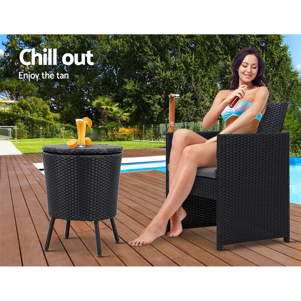 Gardeon Outdoor Furniture Wicker Chairs Bar Table Cooler Ice Bistro Set Bucket Patio Coffee