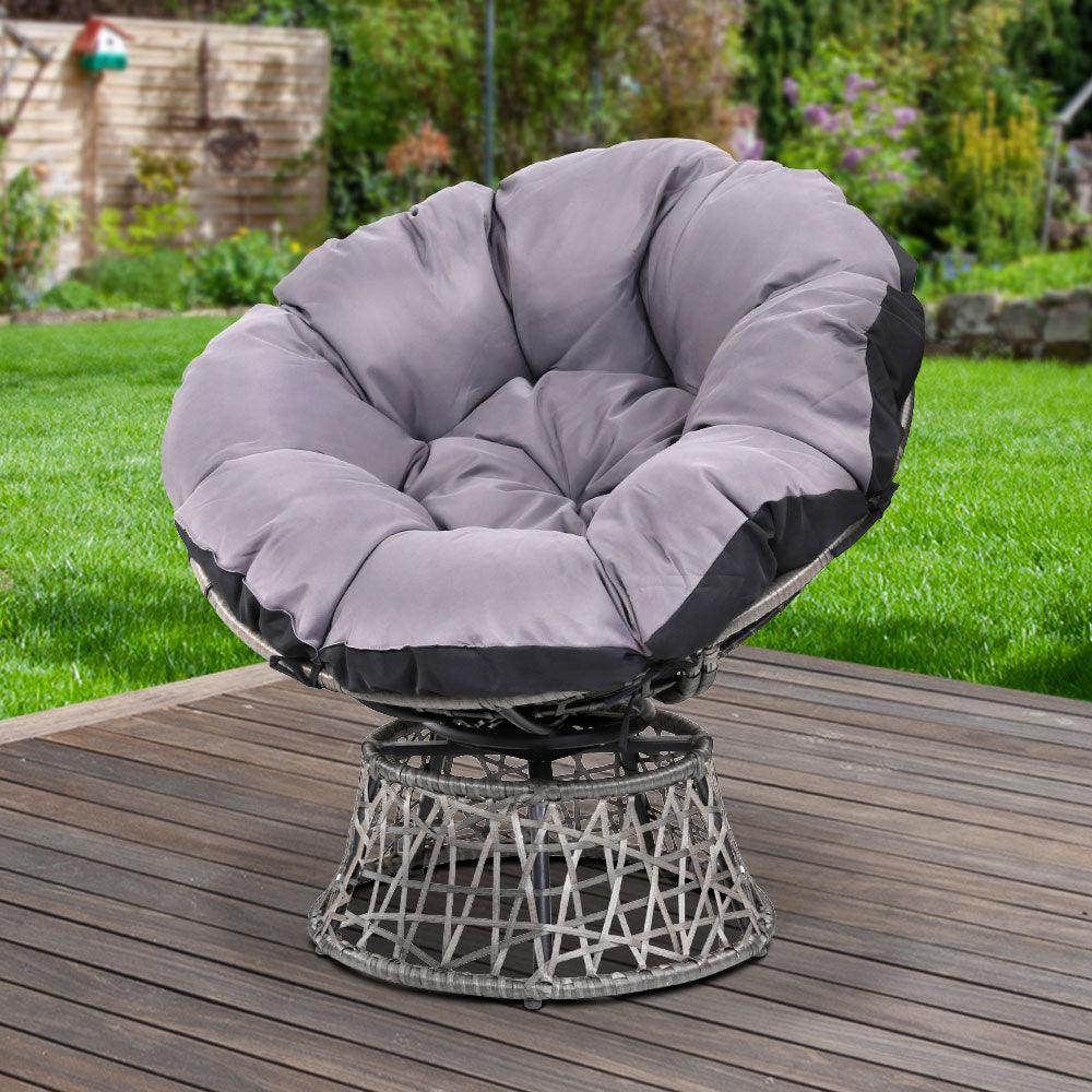 Gardeon Outdoor Papasan Chairs Lounge Setting Patio Furniture Wicker Grey