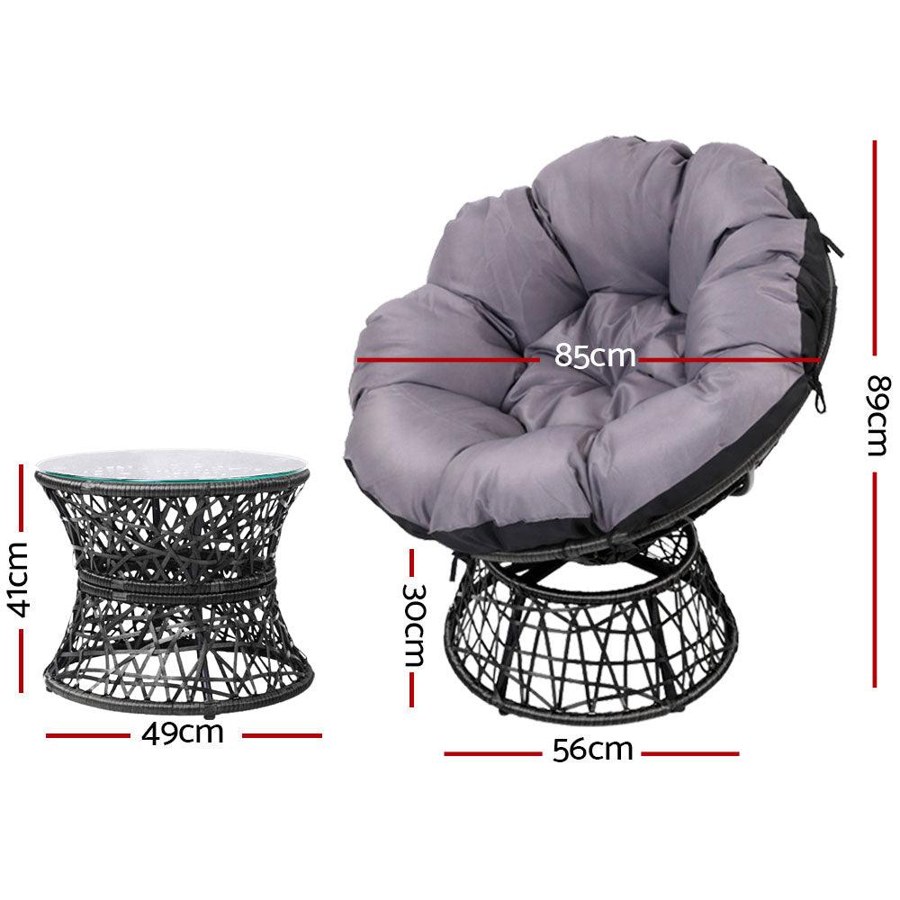 Gardeon Outdoor Papasan Chairs Table Lounge Setting Patio Furniture Wicker Black