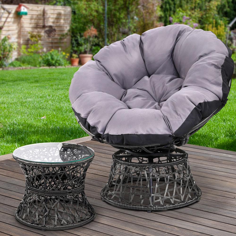 Gardeon Outdoor Papasan Chairs Table Lounge Setting Patio Furniture Wicker Black