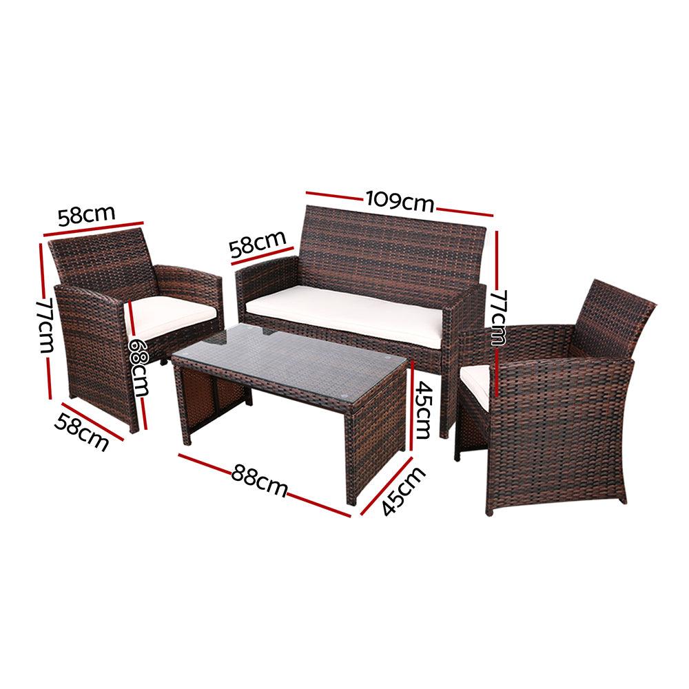 Gardeon Rattan Furniture Outdoor Lounge Setting Wicker Dining Set w/Storage Cover Brown