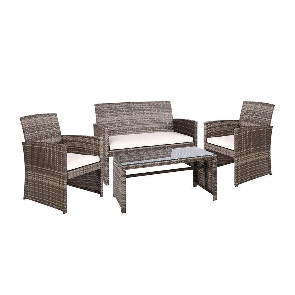 Gardeon Rattan Furniture Outdoor Lounge Setting Wicker Dining Set w/Storage Cover Mixed Grey