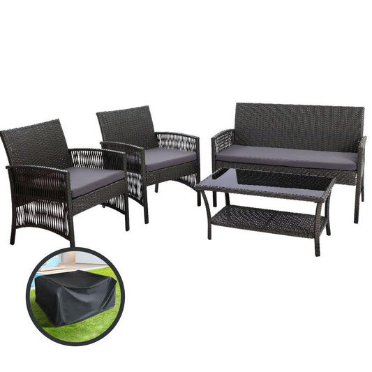 Gardeon Outdoor Furniture Dining Set Outdoor Lounge Setting Rattan Patio Grey