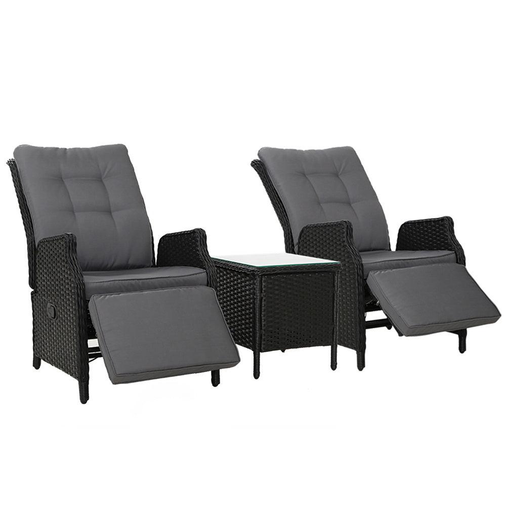 Gardeon Recliner Chairs Sun lounge Setting Outdoor Furniture Patio Wicker Sofa