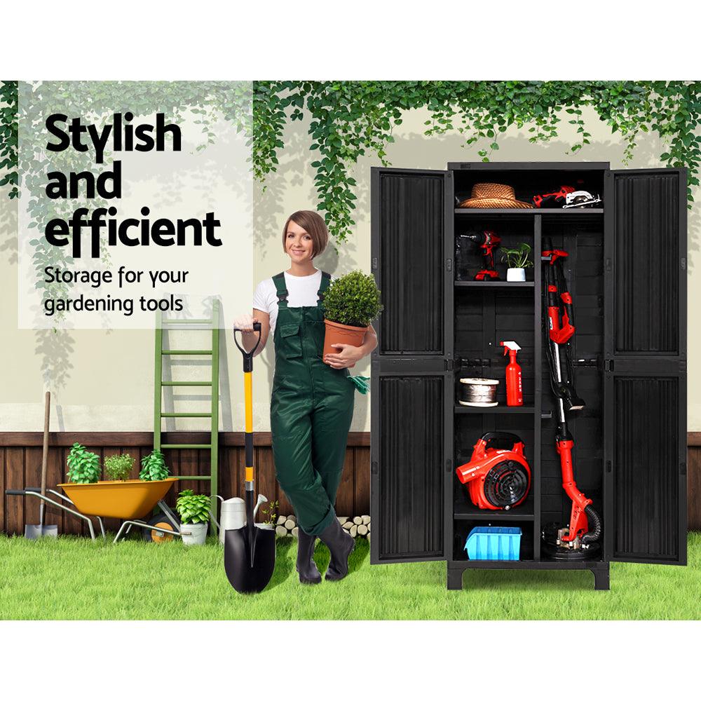 Gardeon Outdoor Storage Cabinet Lockable Tall Garden Sheds Garage Adjustable Black 173CM