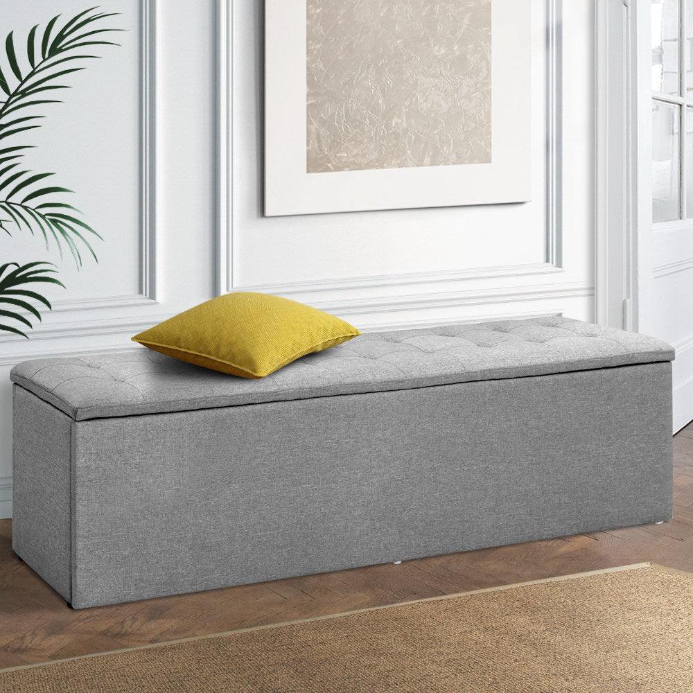 Artiss Storage Ottoman Blanket Box Grey LARGE Fabric Rest Chest Toy Foot Stool