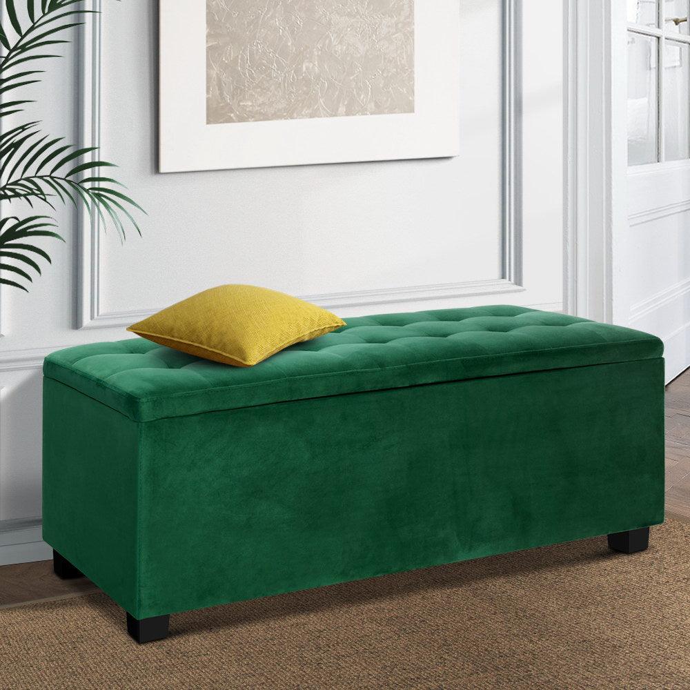 Artiss Storage Ottoman Blanket Box Velvet Foot Stool Rest Chest Couch Toy Green