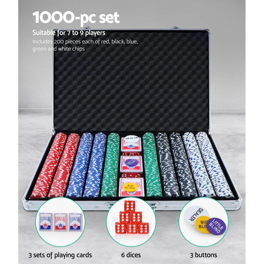 Poker Chip Set 1000PC Chips TEXAS HOLD'EM Casino Gambling Dice Cards