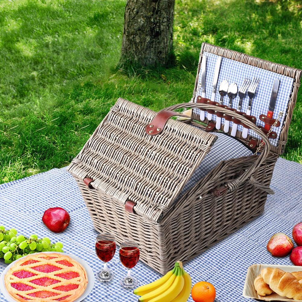Alfresco Deluxe 4 Person Picnic Basket Baskets Outdoor Insulated Blanket