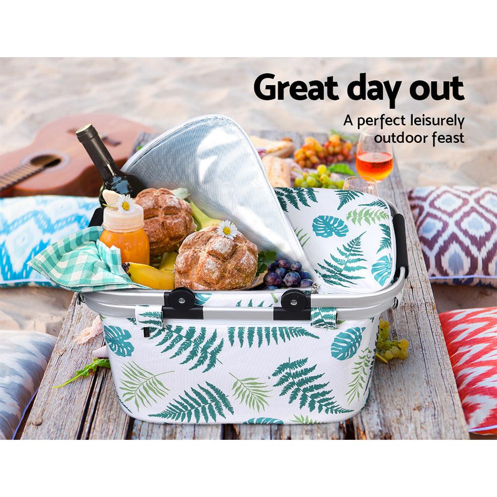 Alfresco Folding Picnic Bag Basket Hamper Camping Hiking Insulated Lunch Cooler
