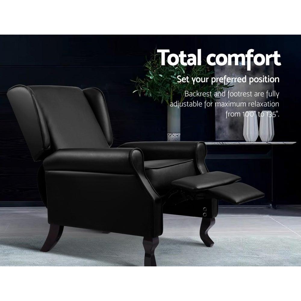 Artiss Recliner Chair Luxury Lounge Armchair Single Sofa Couch PU Leather Black