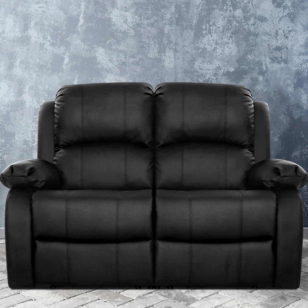 Artiss Recliner Chair 2-Seater Premium Leather Double Lounge Sofa Couch Black