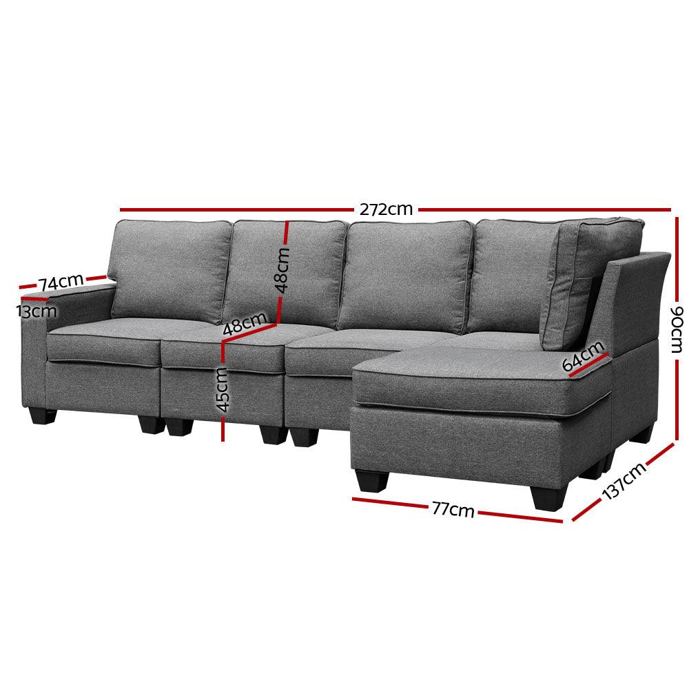 Artiss Sofa Lounge Set 5 Seater Modular Chaise Chair Suite Couch Fabric Grey