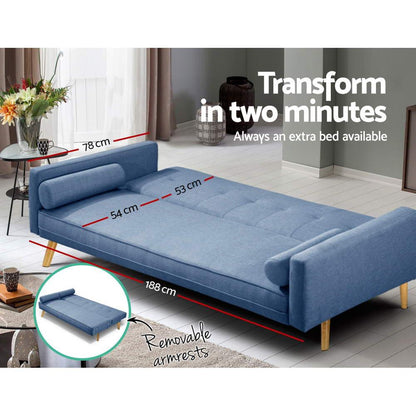Artiss 3 Seater Fabric Lounge Chair - Blue