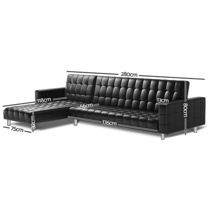 Artiss Modular PU Leather Sofa Bed - Black