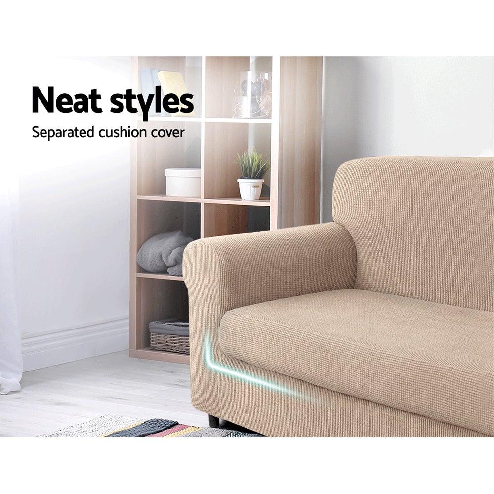 Artiss 2-piece Sofa Cover Elastic Stretch Couch Covers Protector 3 Steater Sand