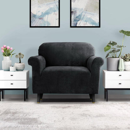 Artiss Velvet Sofa Cover Plush Couch Cover Lounge Slipcover 1 Seater Black