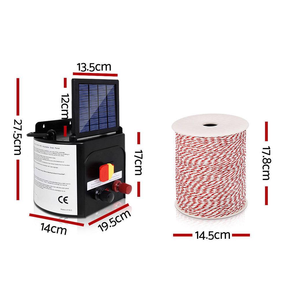 Giantz 5km Solar Electric Fence Energiser Charger with 500M Tape and 25pcs Insulators