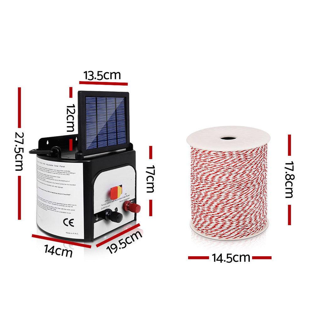 Giantz 8km Solar Electric Fence Energiser Charger with 500M Tape and 25pcs Insulators