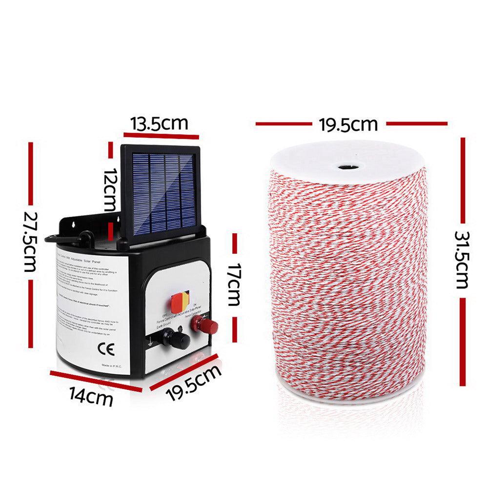 Giantz 8KM Solar Electric Fence Energiser Energizer 0.3J + 2000M Poly Fencing Wire Tape