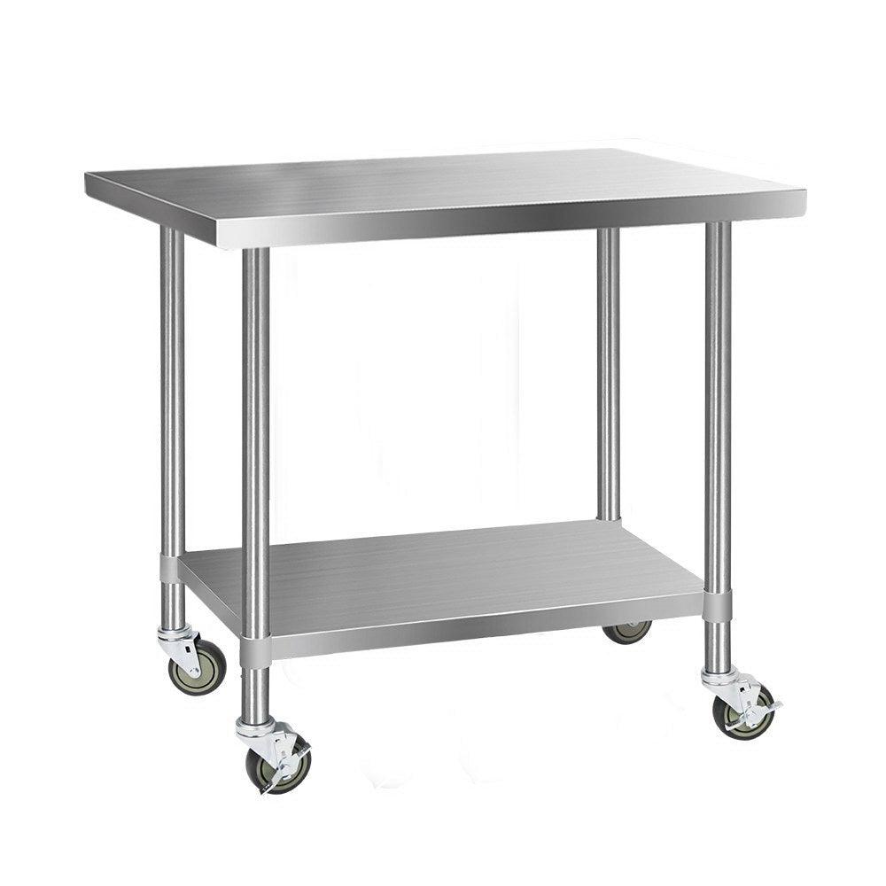 Cefito 1219 x 762mm Commercial Stainless Steel Kitchen Bench with 4pcs Castor Wheels