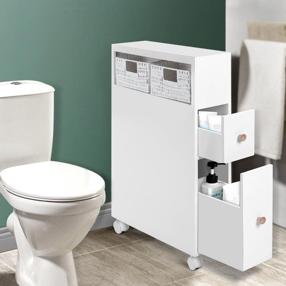Artiss Bathroom Storage Toilet Cabinet Caddy Holder Drawer Basket Wheels White