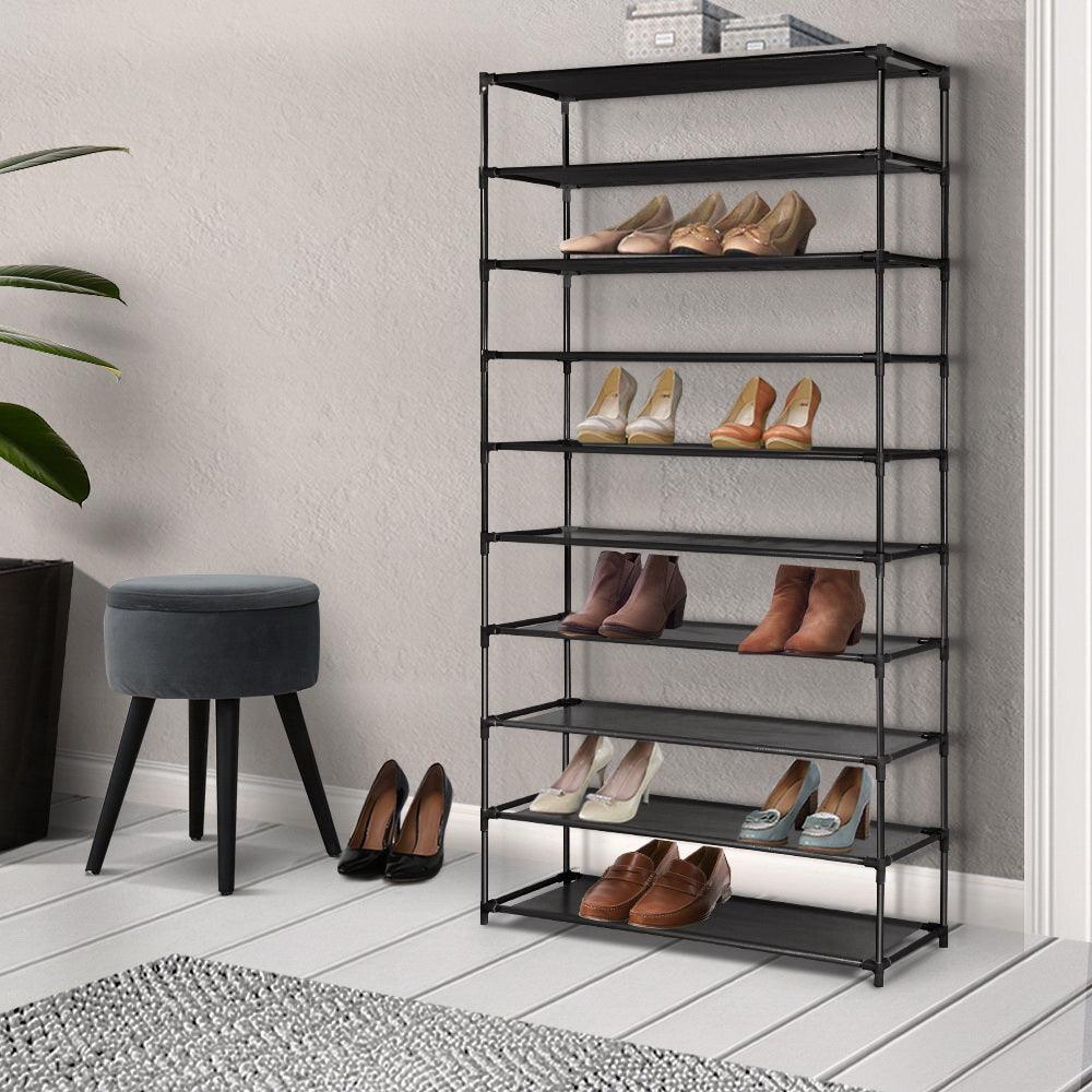 Artiss Shoe Rack 10-Tier (50 Pair) Shoes Organiser DIY Stackable Organizer Storage Shelf Stand Holder Portable Wardrobe Black