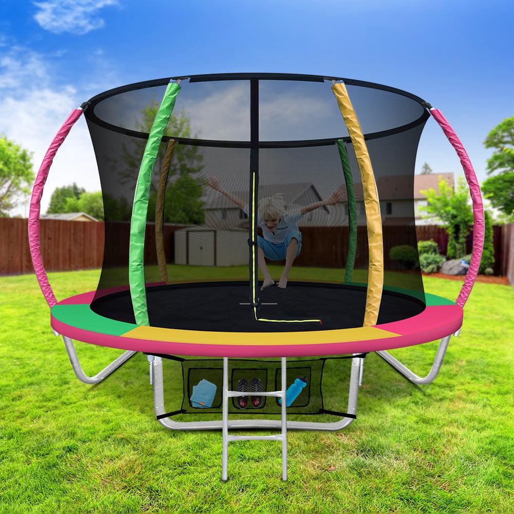 Everfit 8FT Trampoline Round Trampolines Kids Present Gift Enclosure Safety Net Pad Outdoor Multi-coloured
