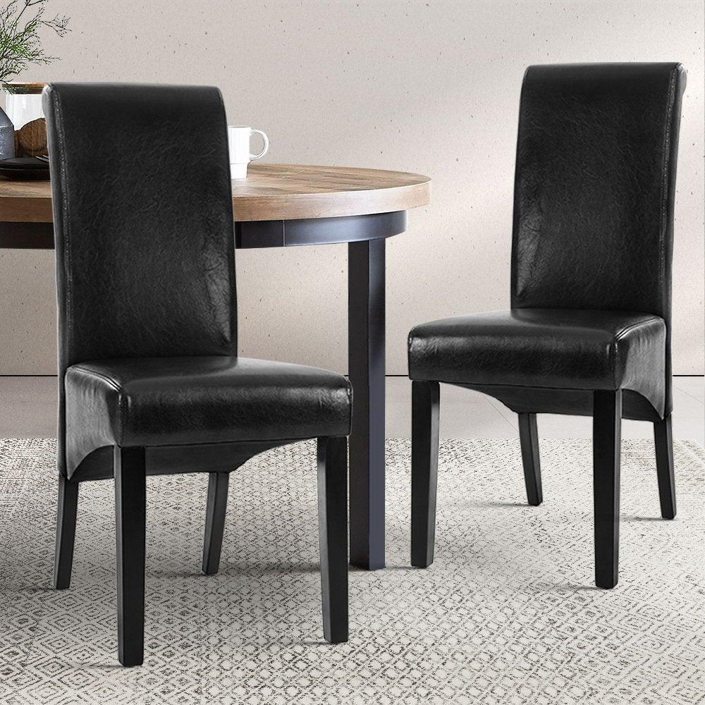 Artiss Set of 2 Dining Chairs French Provincial Kitchen Cafe PU Leather Padded High Back Pine Wood Black