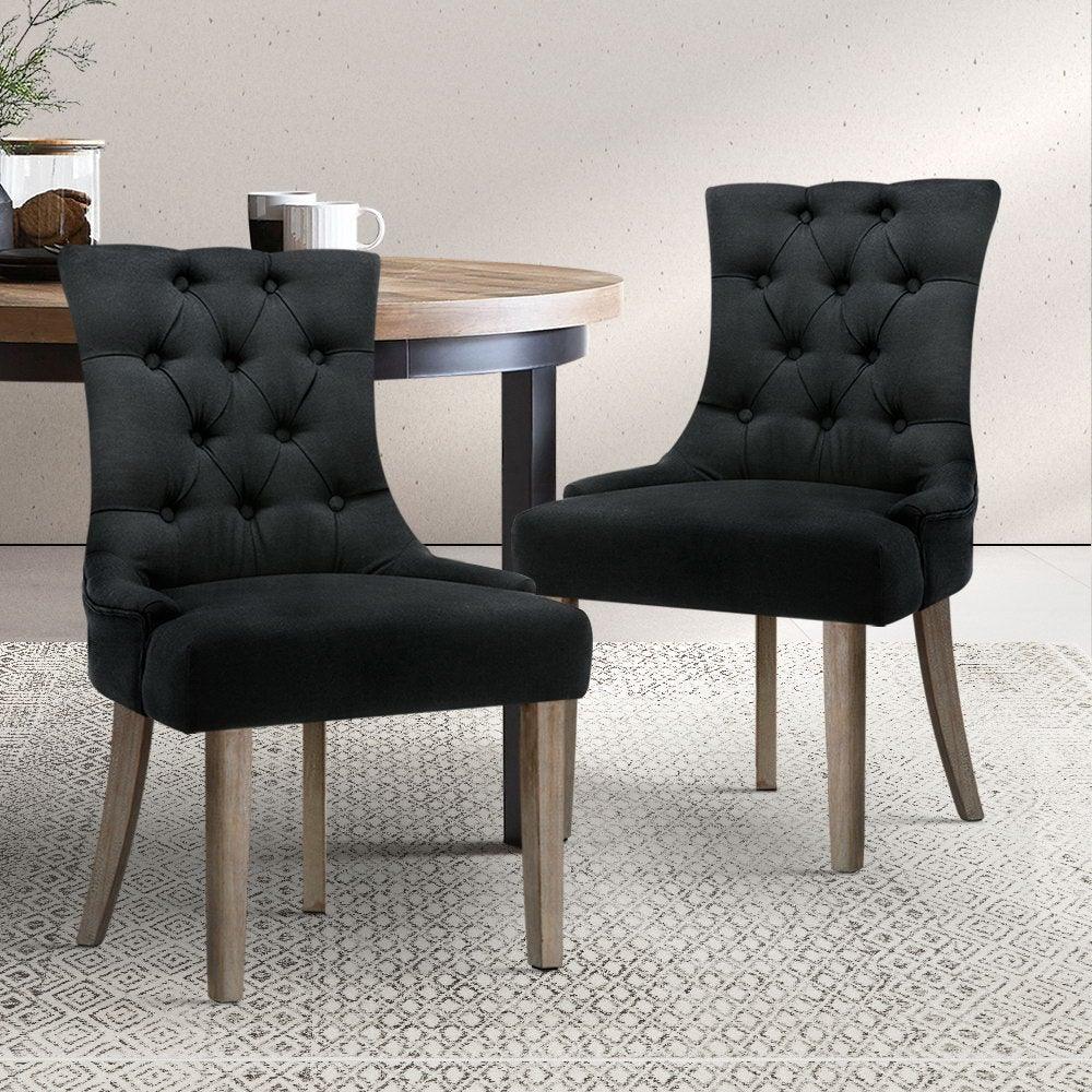 Artiss Set of 2 Dining Chair CAYES French Provincial Chairs Wooden Fabric Retro Cafe