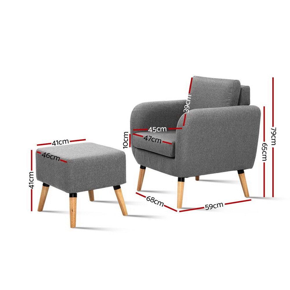 Artiss Lounge Chair Armchair with Ottoman Tub Accent Sofa Linen Fabric Grey