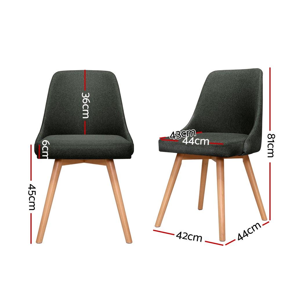 Artiss Set of 2 Replica Dining Chairs Beech Wooden Chair Cafe Kitchen Fabric Charcoal