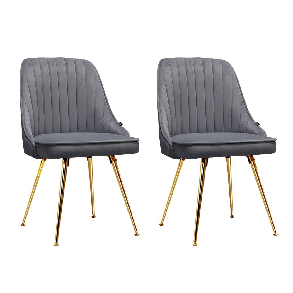 Artiss Set of 2 Dining Chairs Retro Chair Cafe Kitchen Modern Iron Legs Velvet Grey