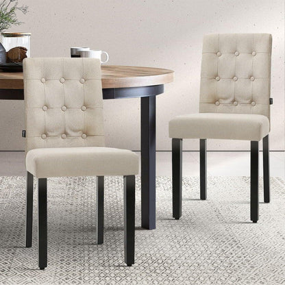 Artiss Set of 2 DONA Dining Chair Fabric Foam Padded High Back Wooden Kitchen Beige