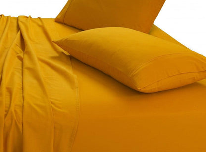Elan Linen 100% Egyptian Cotton Vintage Washed 500TC Mustard 50 cm Deep Mega Queen Bed Sheets Set