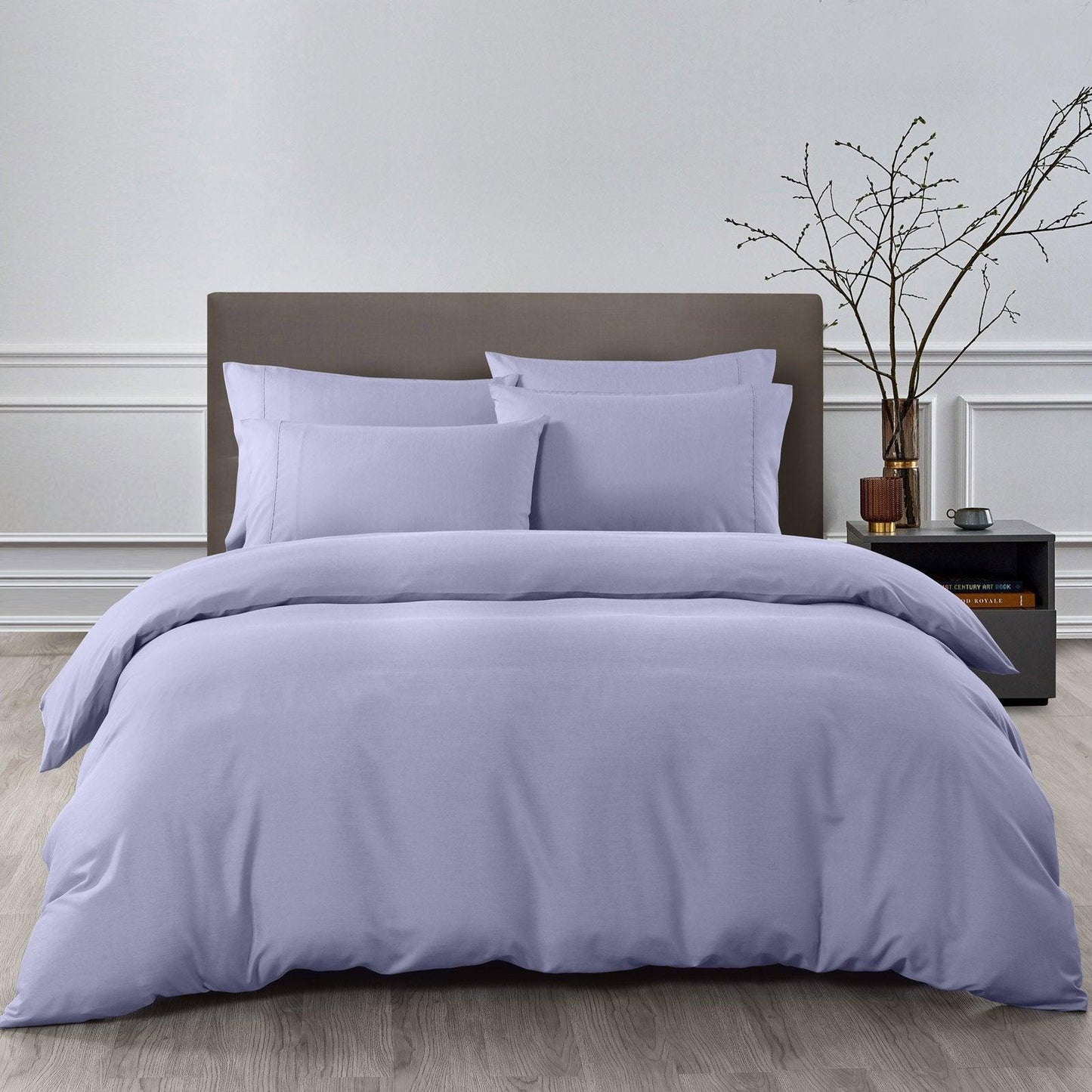 Royal Comfort 2000TC 6 Piece Bamboo Sheet & Quilt Cover Set Cooling Breathable - Queen - Lilac Grey