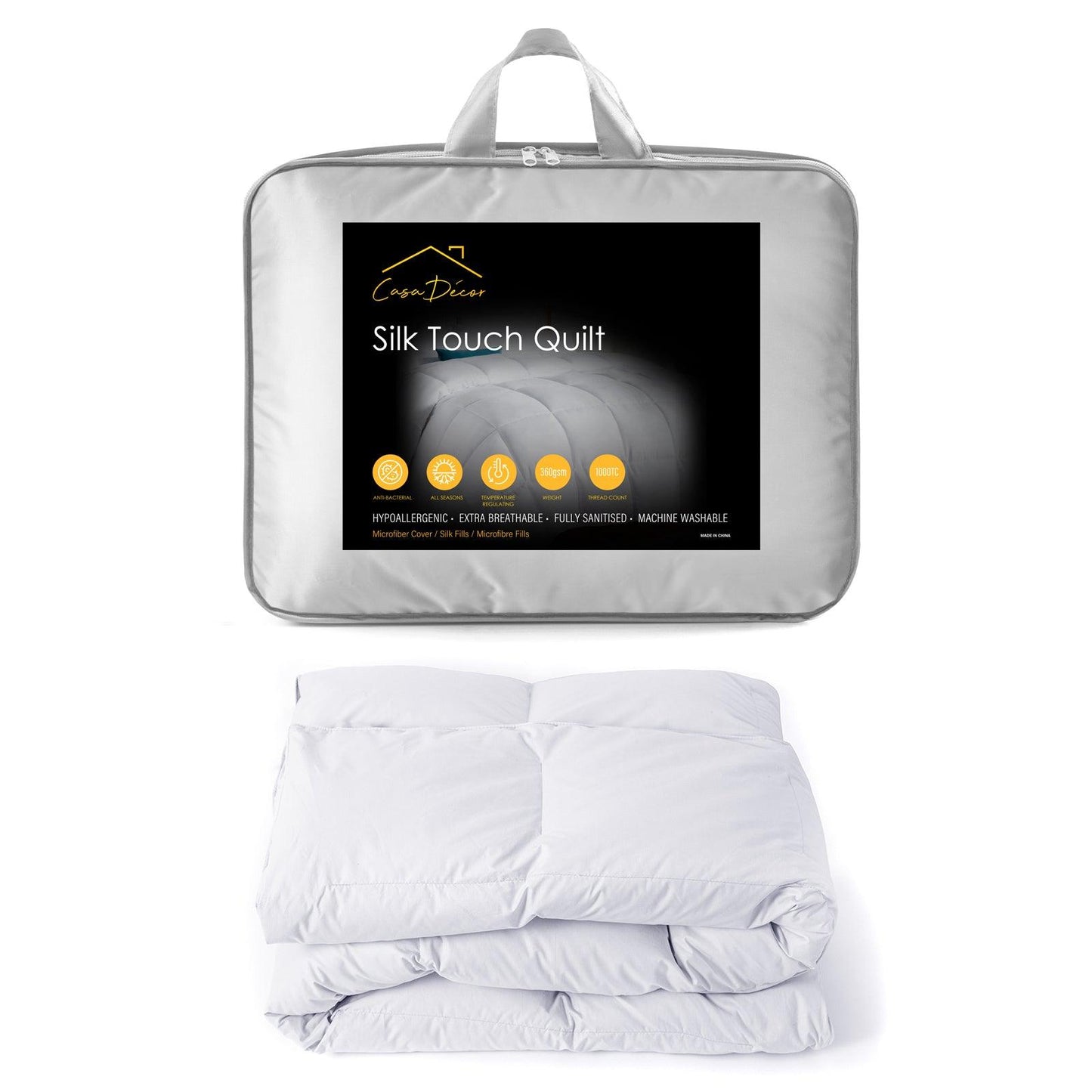 Casa Decor Silk Touch Quilt 360GSM All Seasons Antibacterial Hypoallergenic - Single - White