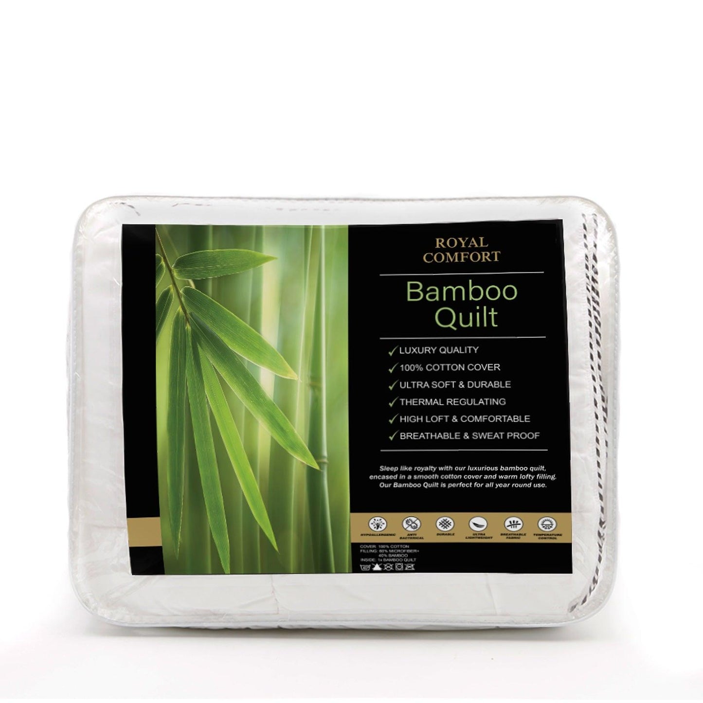 Royal Comfort Bamboo Blend Quilt 250GSM Luxury Duvet 100% Cotton Cover - Queen - White