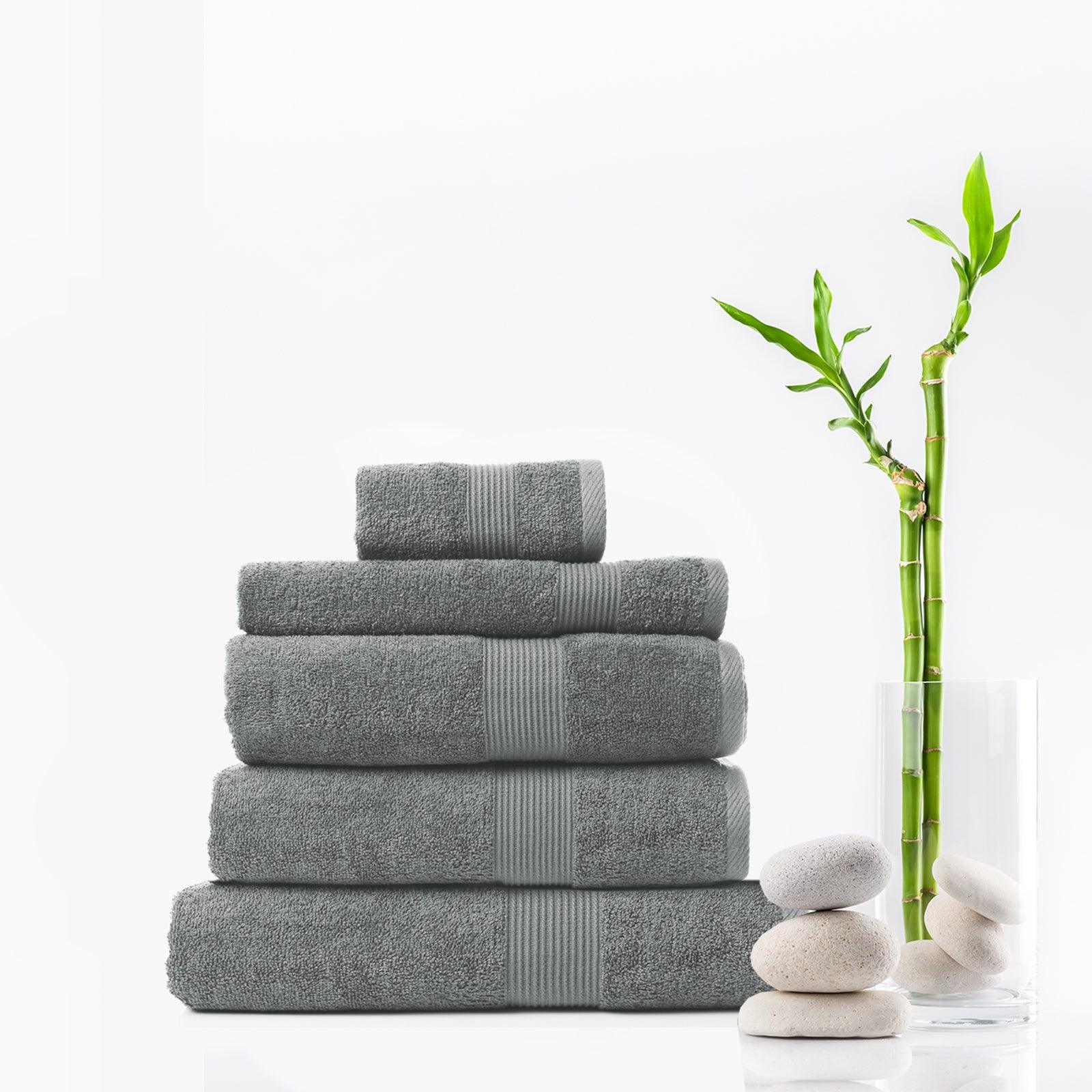 Royal Comfort 5 Piece Cotton Bamboo Towel Set 450GSM Luxurious Absorbent Plush - Charcoal