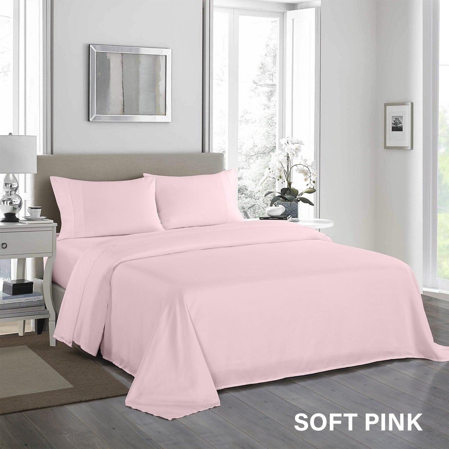 Royal Comfort 1200 Thread Count Sheet Set 4 Piece Ultra Soft Satin Weave Finish - Double - Soft Pink