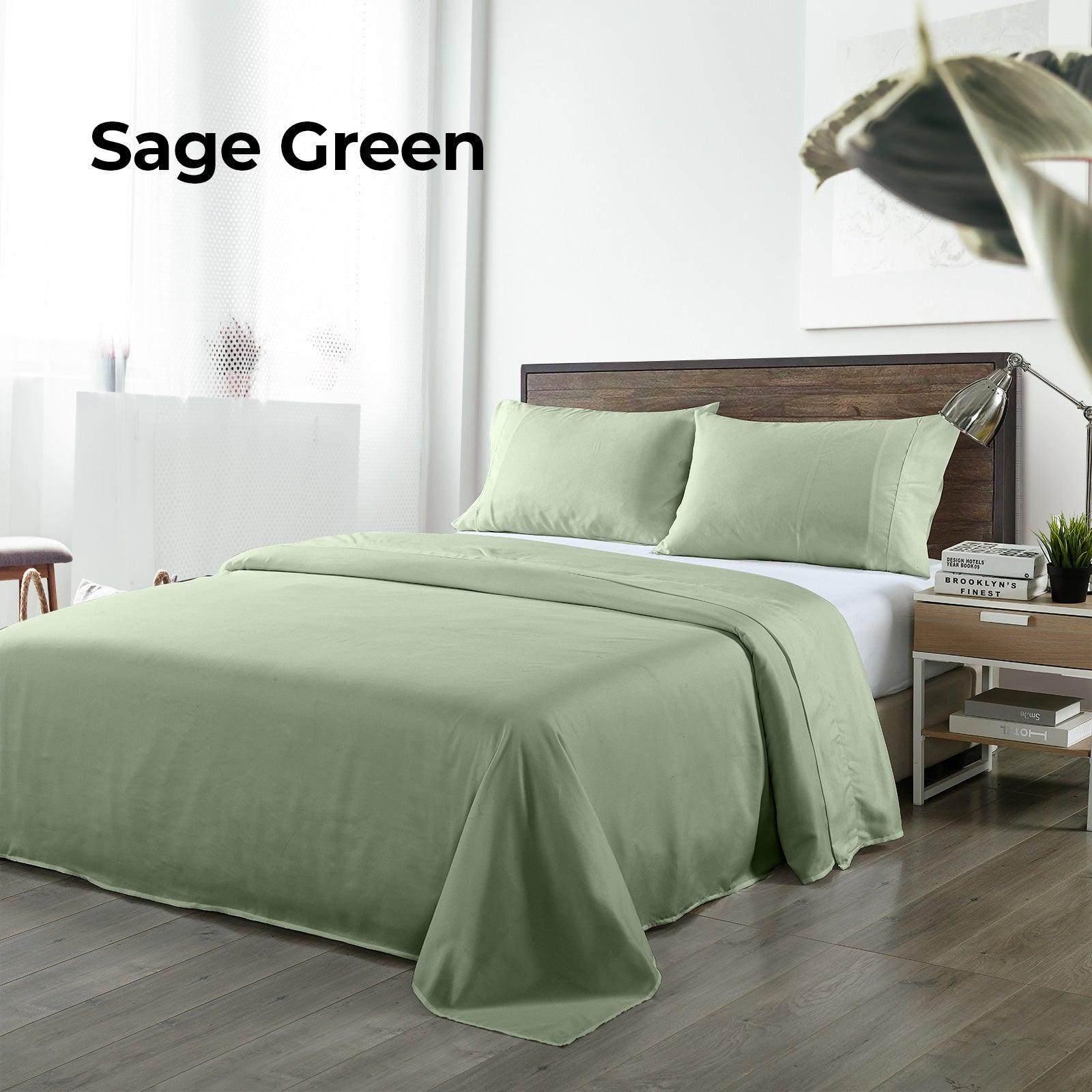 Royal Comfort Bamboo Blended Sheet & Pillowcases Set 1000TC Ultra Soft Bedding - Queen - Sage Green