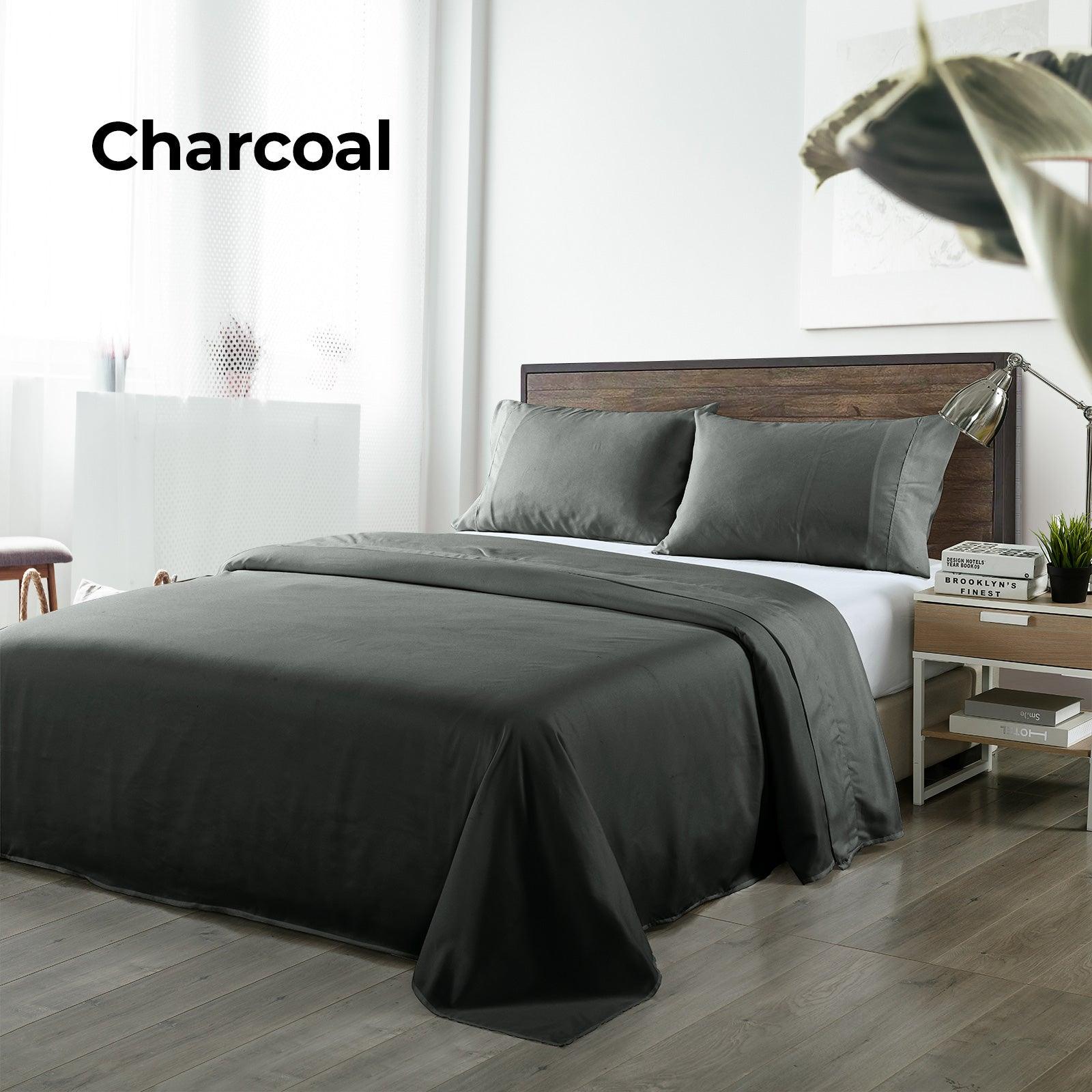 Royal Comfort Bamboo Blended Sheet & Pillowcases Set 1000TC Ultra Soft Bedding - Queen - Charcoal