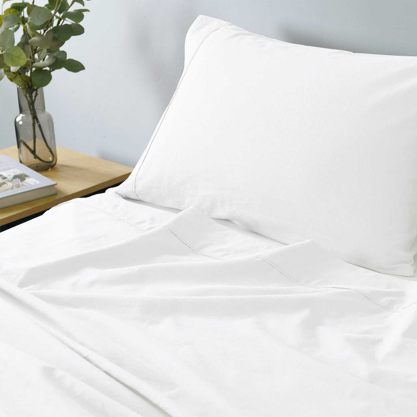 Royal Comfort Vintage Washed 100% Cotton Sheet Set Fitted Flat Sheet Pillowcases - Single - White