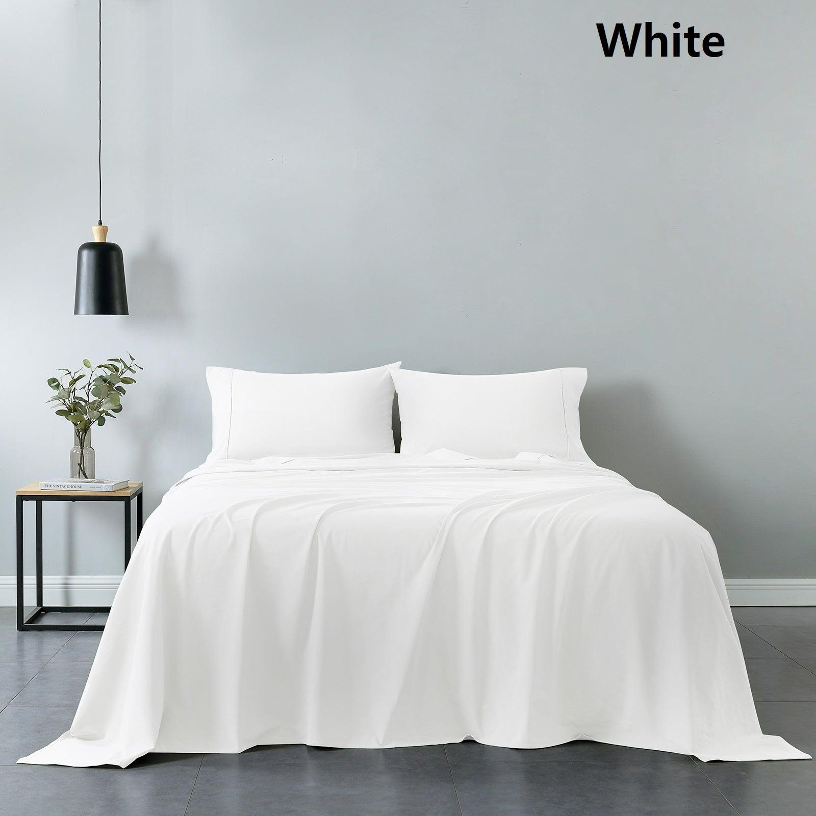 Royal Comfort Vintage Washed 100% Cotton Sheet Set Fitted Flat Sheet Pillowcases - Single - White