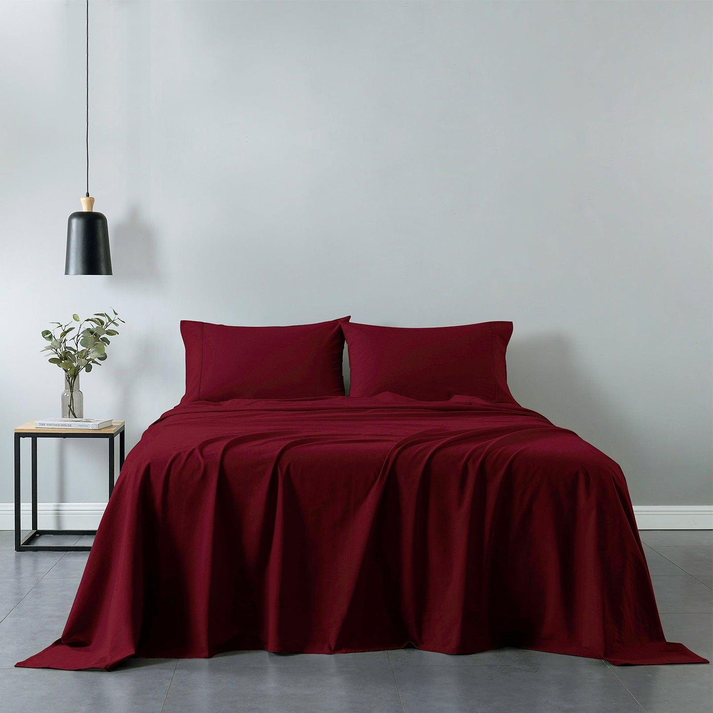 Royal Comfort Vintage Washed 100% Cotton Sheet Set Fitted Flat Sheet Pillowcases - Single - Mulled Wine
