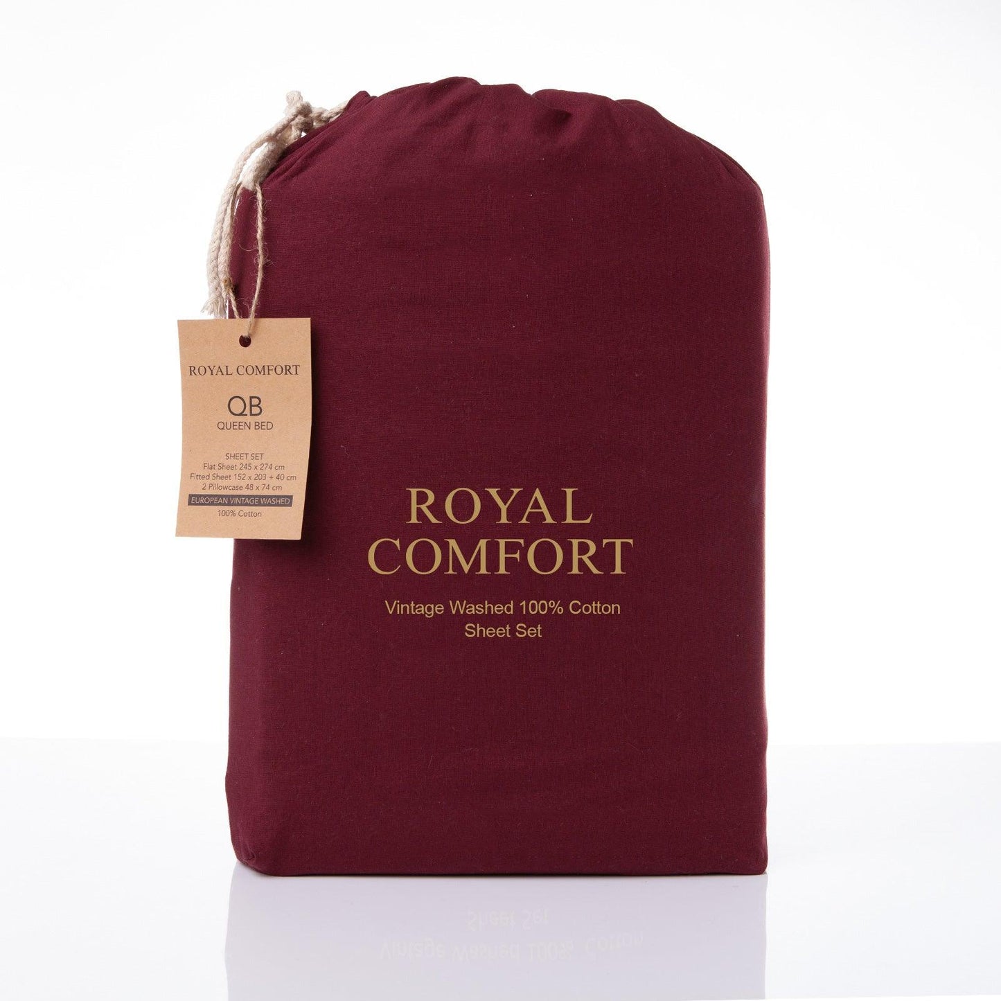 Royal Comfort Vintage Washed 100% Cotton Sheet Set Fitted Flat Sheet Pillowcases - Single - Mulled Wine