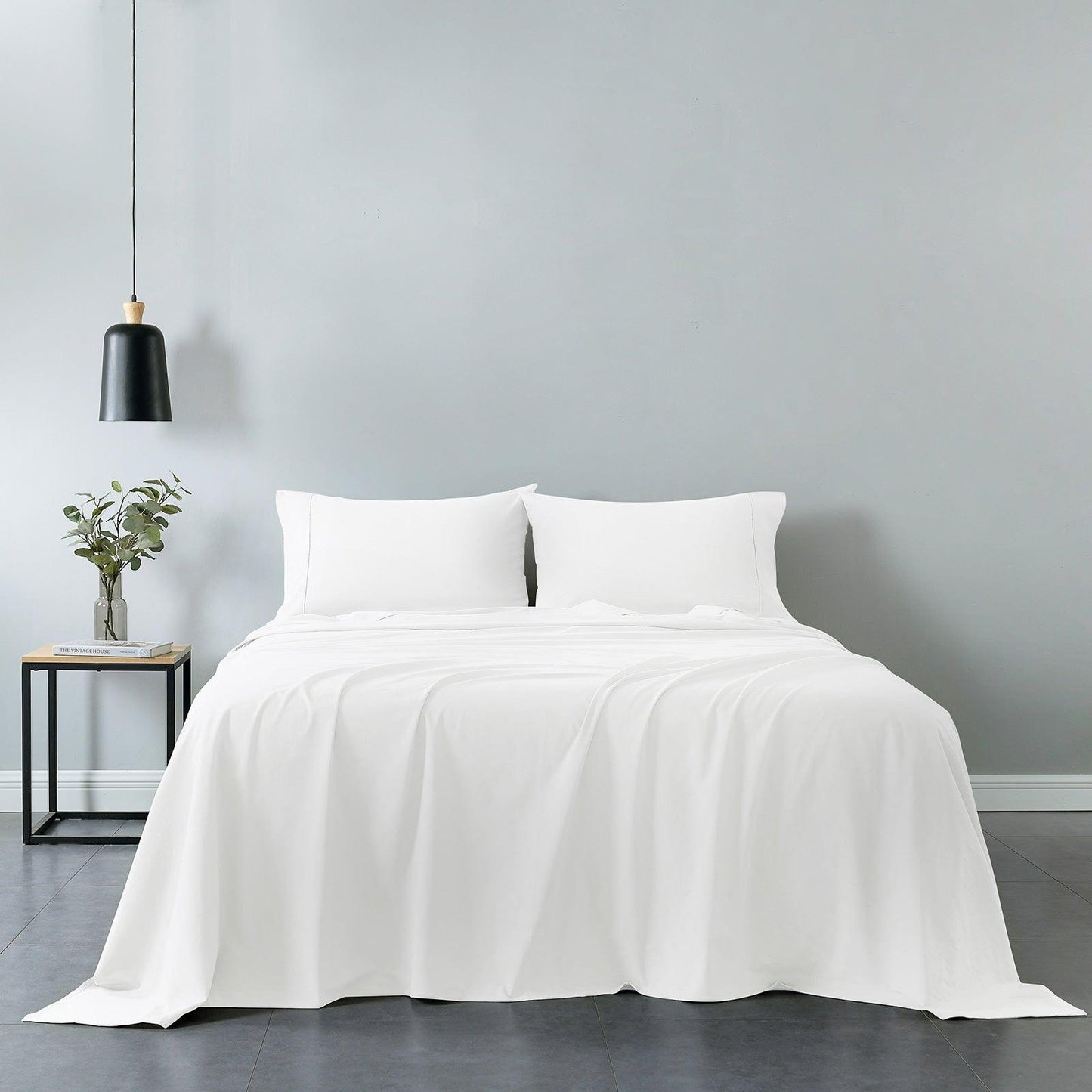Royal Comfort Vintage Washed 100% Cotton Sheet Set Fitted Flat Sheet Pillowcases - Double - White